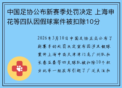 中国足协公布新赛季处罚决定 上海申花等四队因假球案件被扣除10分